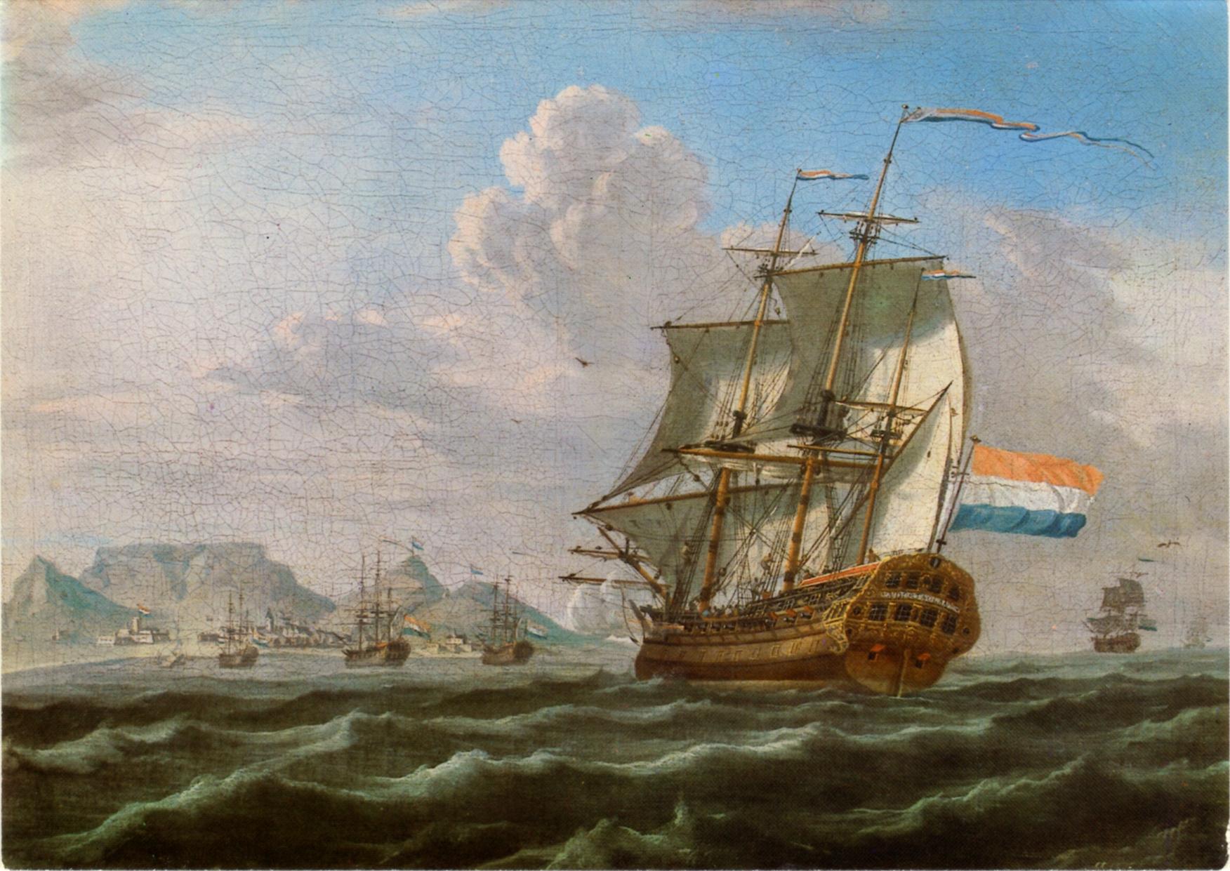 VOC-schip Noord-Nieuwland in de Tafelbaai als keramisch tegeltableau