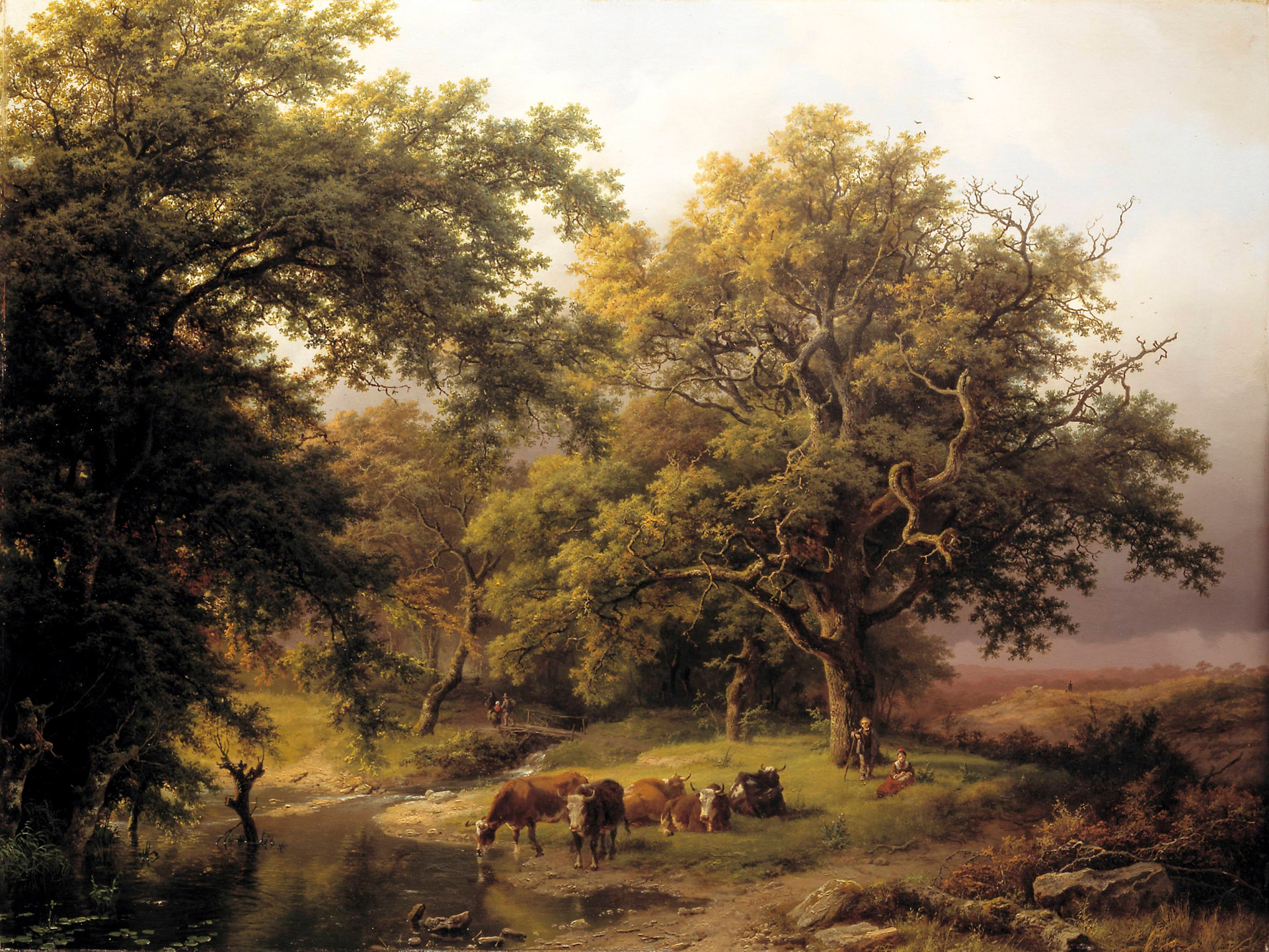 Beek aan de bosrand als keramisch tegeltableau, kunstwerk van Barend Cornelis Koekkoek