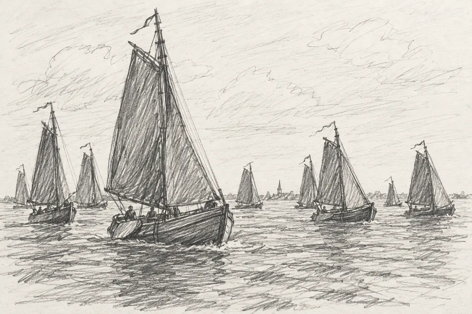 Botters op het IJsselmeer — schets als keramisch tegeltableau