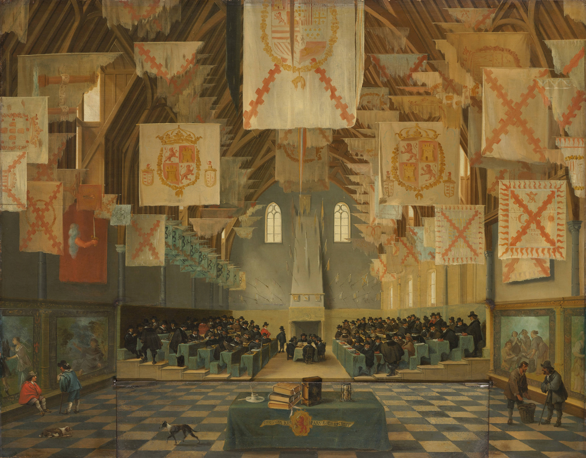 De Staten-Generaal in 1651 als keramisch tegeltableau, kunstwerk van Bartholomeus van Bassen