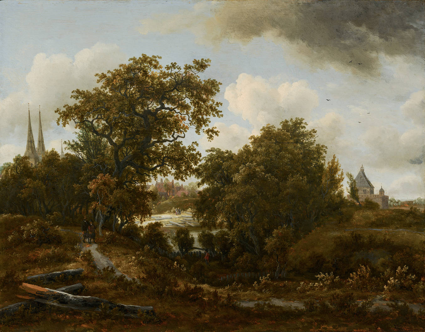 Landschap bij Deventer als keramisch tegeltableau, kunstwerk van Meindert Hobbema