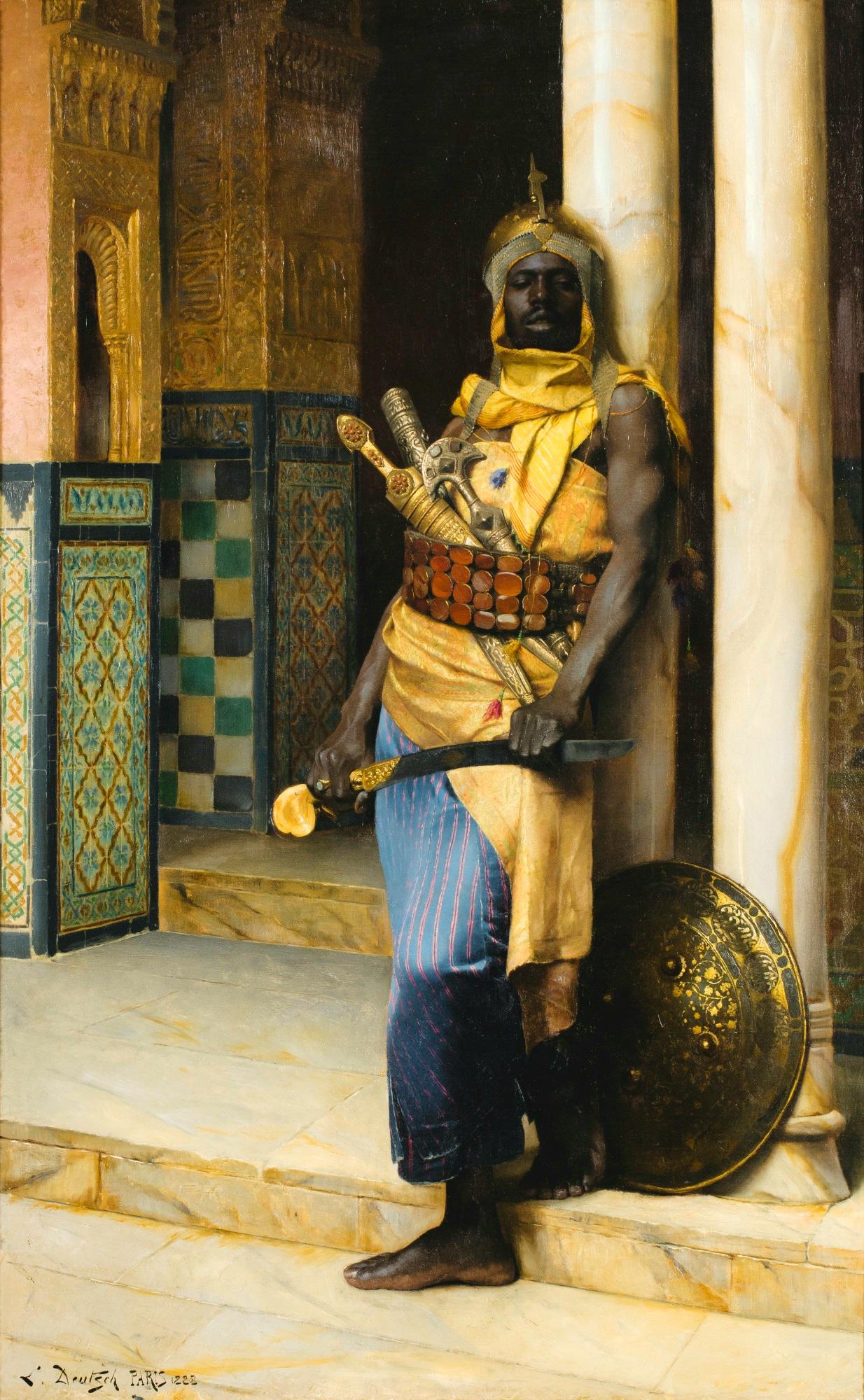 Guarding the Palace als keramisch tegeltableau, kunstwerk van Ludwig Deutsch