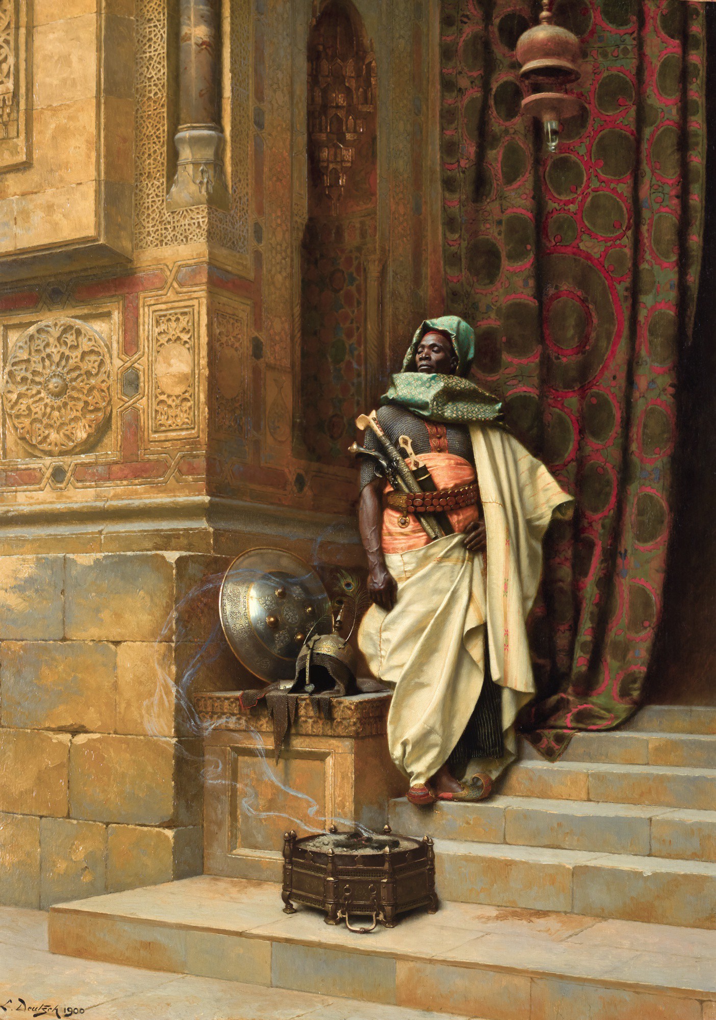 The Palace Guard als keramisch tegeltableau, kunstwerk van Ludwig Deutsch
