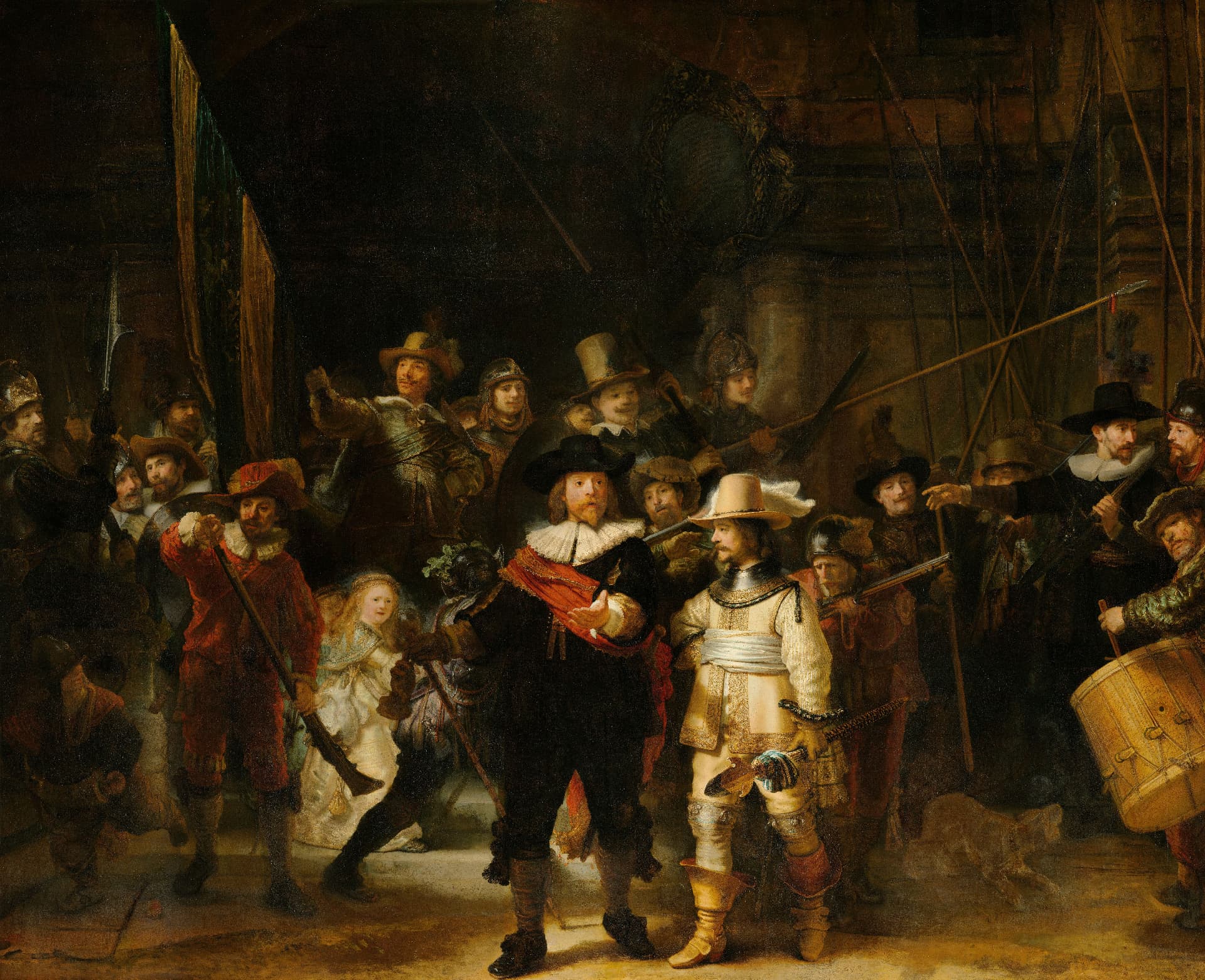 De Nachtwacht als keramisch tegeltableau, kunstwerk van Rembrandt van Rijn