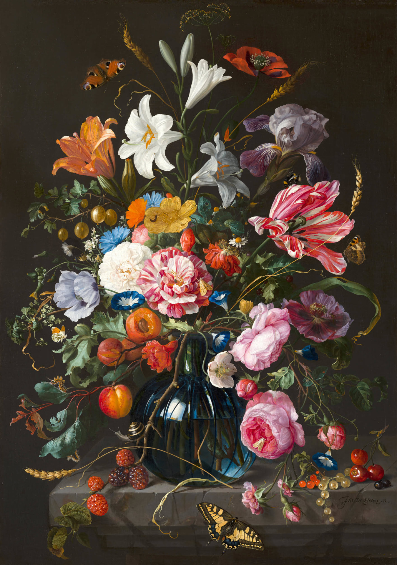 Vaas met bloemen als keramisch tegeltableau, kunstwerk van Jan Davidsz. de Heem