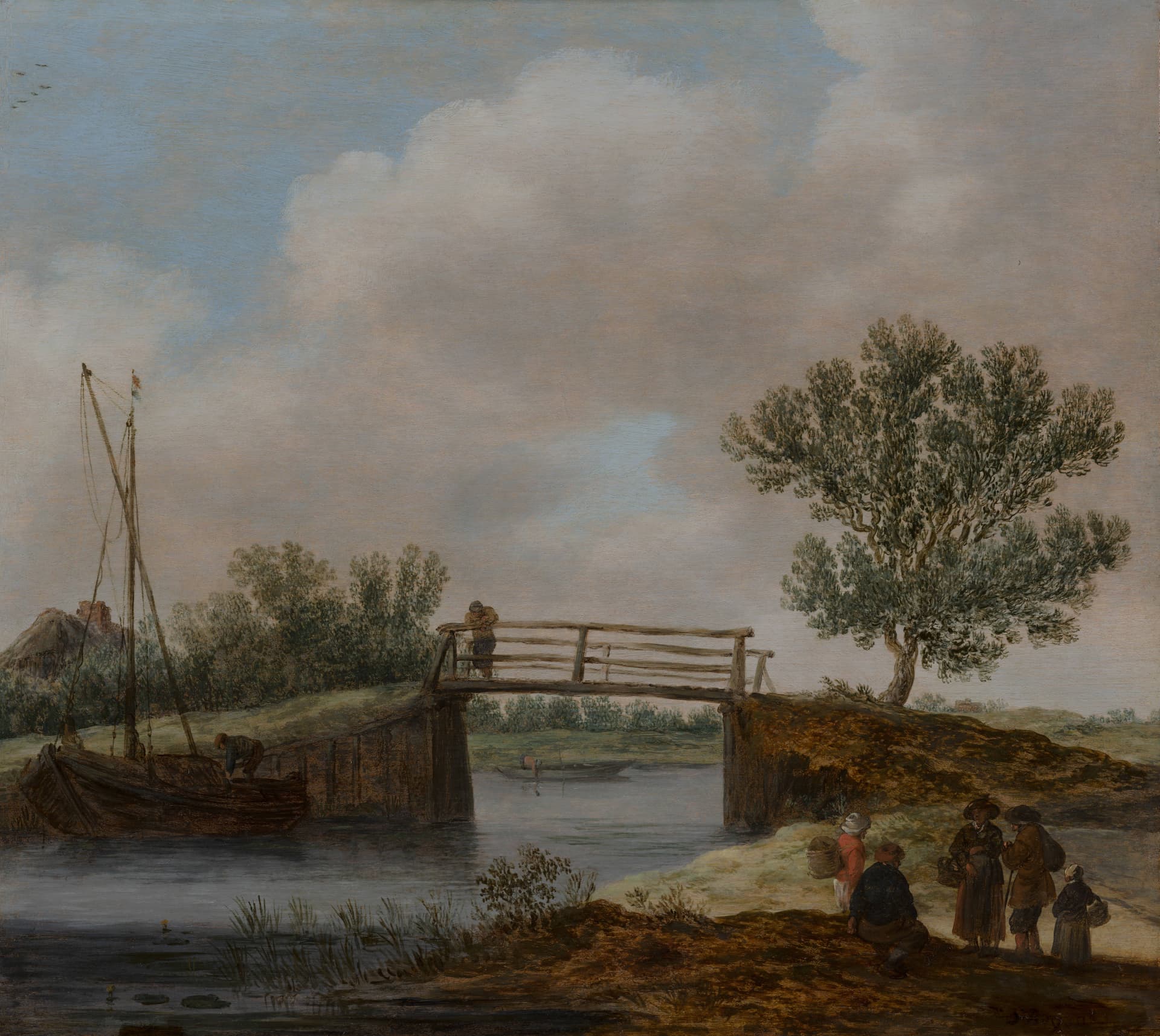 Het bruggetje als keramisch tegeltableau, kunstwerk van Jan van Goyen