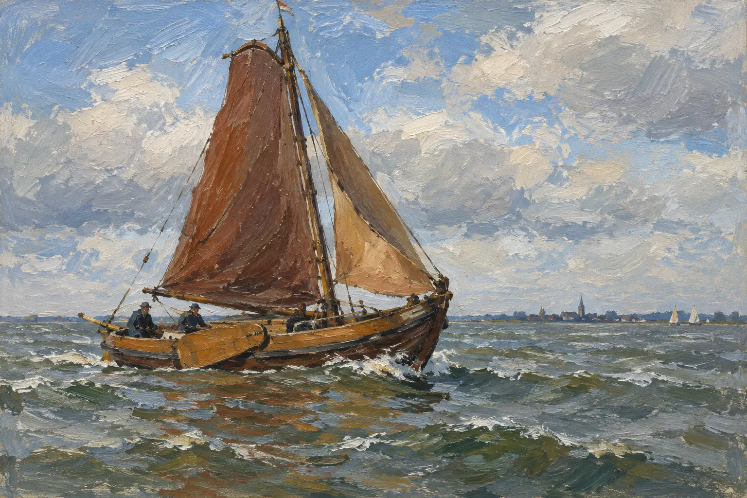 Botter op het IJsselmeer als keramisch tegeltableau