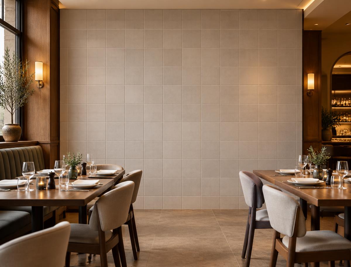 Restaurantmuur met Olifant op de savanne als betegeld oppervlak