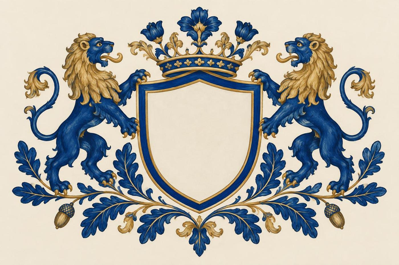 Keramisch tegeltableau met blauw-gouden familiewapen als heraldiek inspiratie