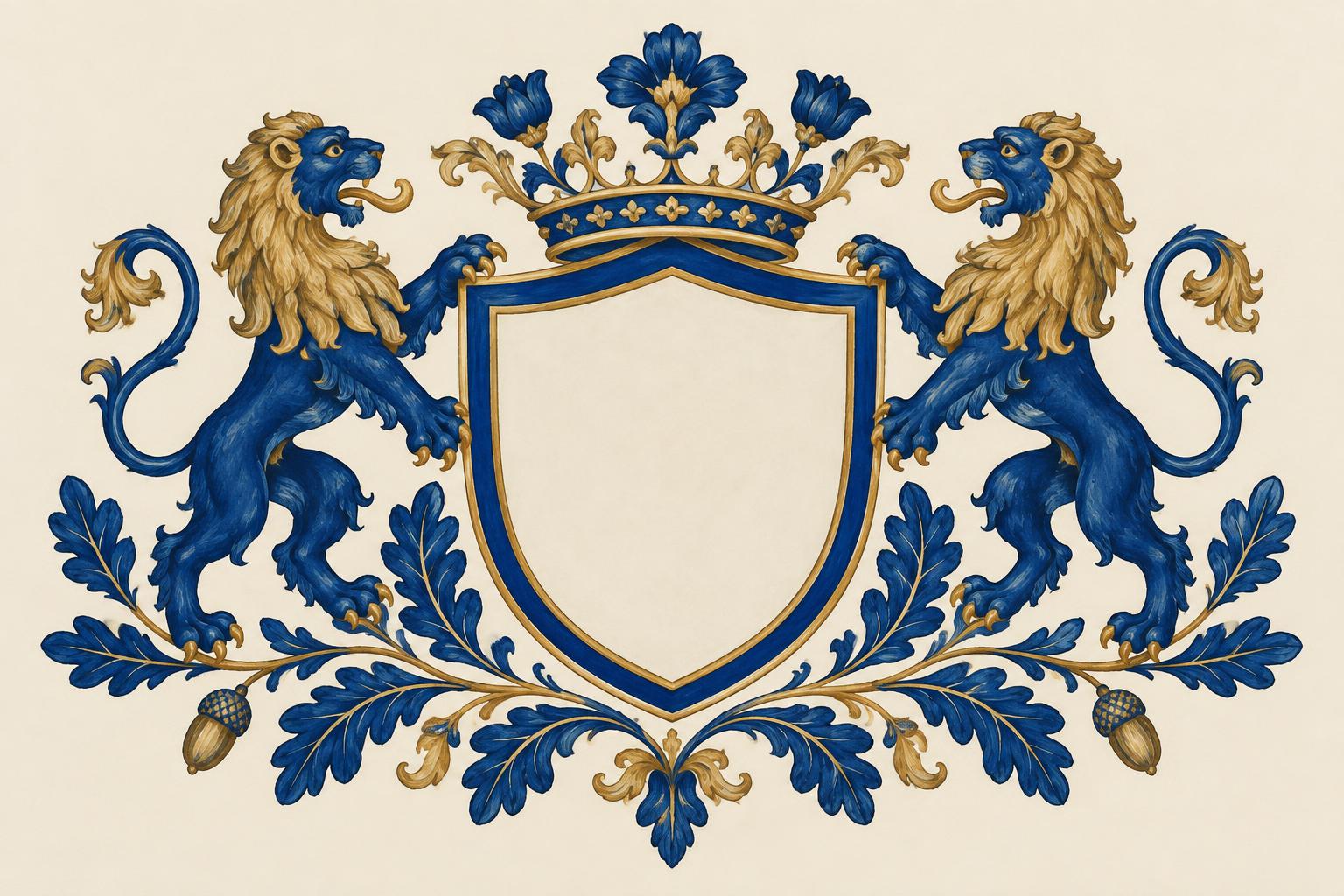 Keramisch tegeltableau met blauw-gouden familiewapen als heraldiek inspiratie