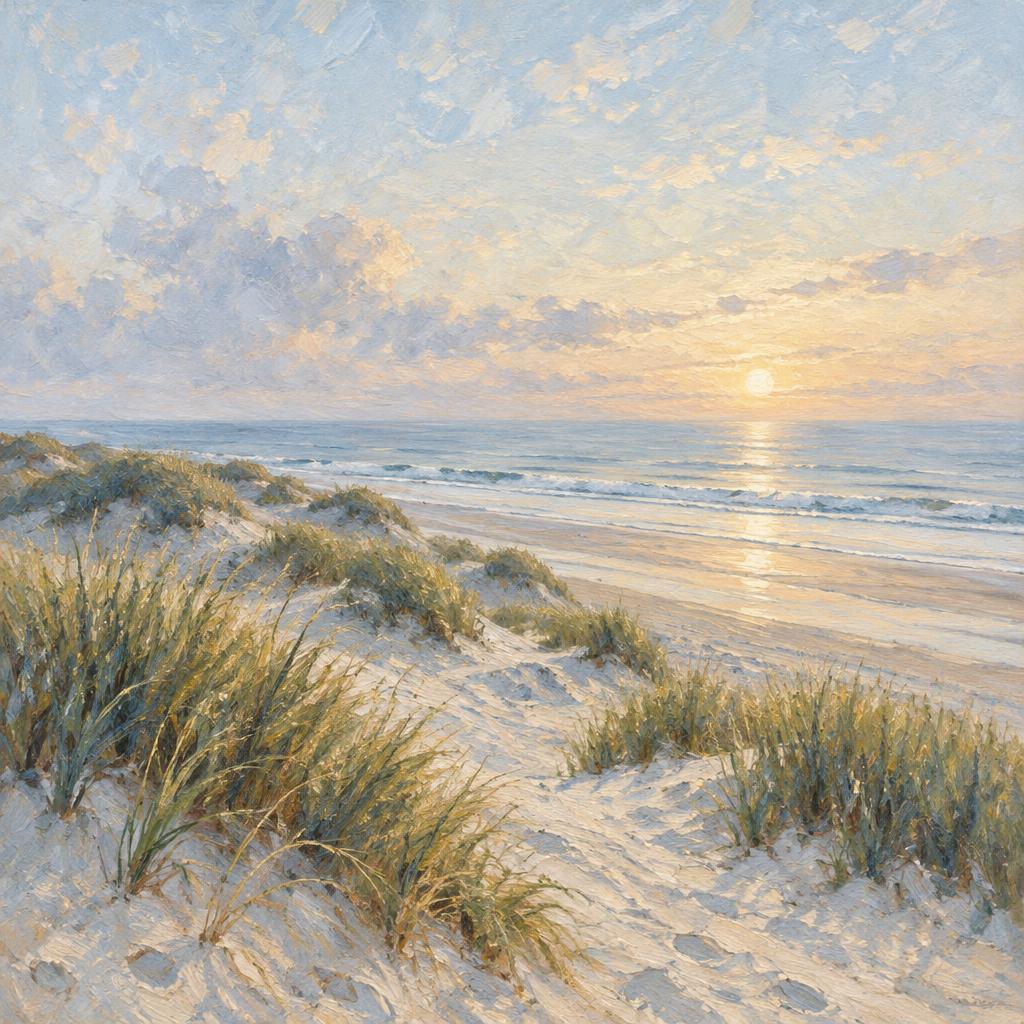 Keramisch tegeltableau met duinen, helmgras en de Noordzee
