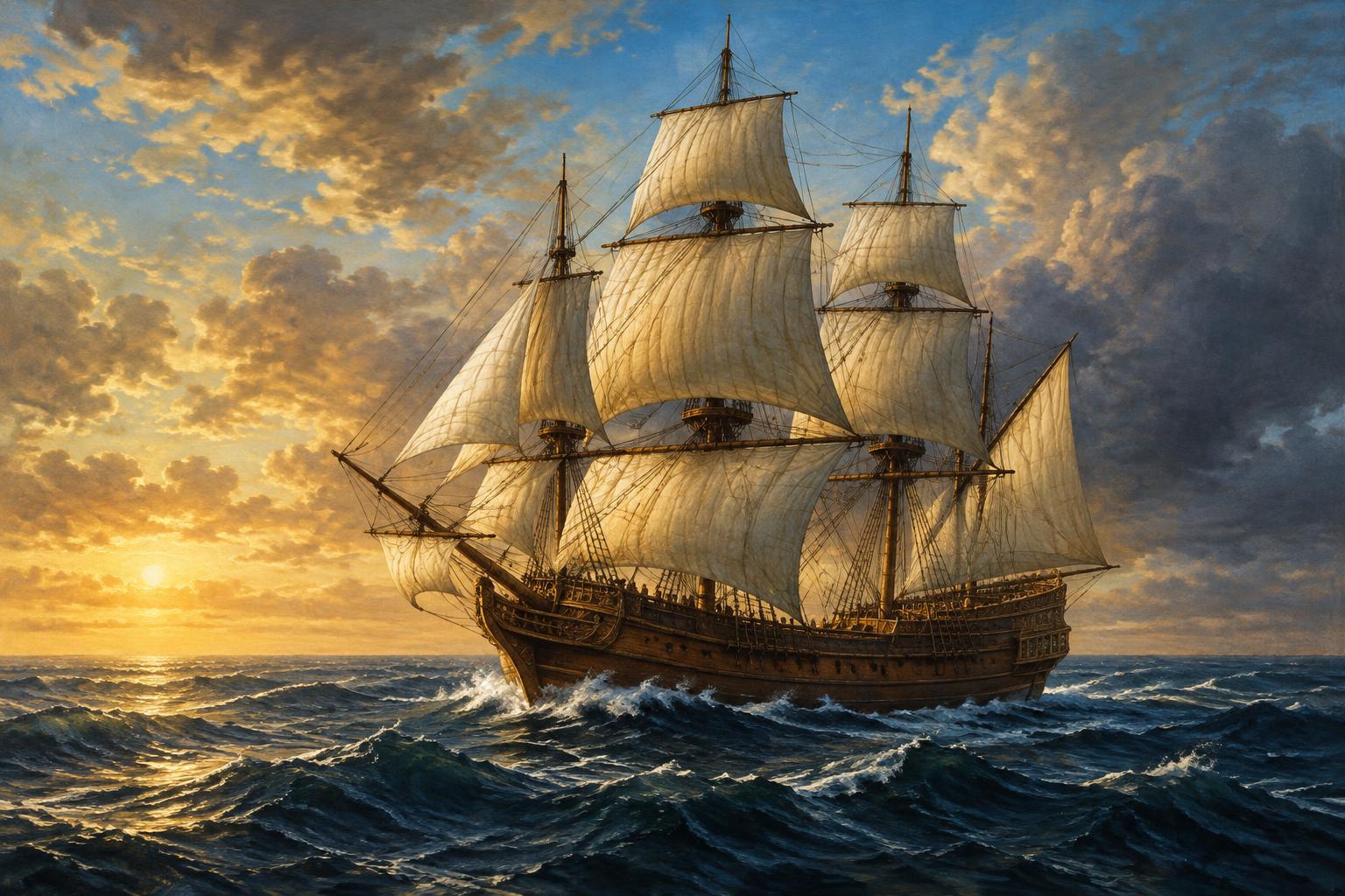 Keramisch tegeltableau met historisch Nederlands koopvaardijschip op zee